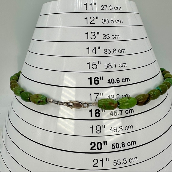 Tibetan Turquoise Stone Pendant Necklace Green Stone Beads Sterling Clasp 17” - Picture 10 of 11